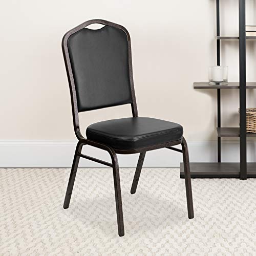 Flash Furniture Hercules Crown Back Stackable Banquet Chair, Black, 4-Pack | Gold Vein Frame, Vinyl Upholstery - color: Black Vinyl/Gold Vein Frame, size: Set of 4