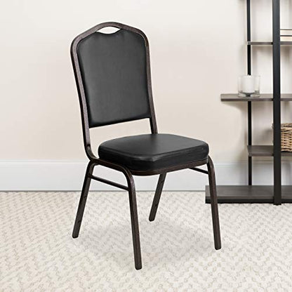 Flash Furniture Hercules Crown Back Stackable Banquet Chair, Black, 4-Pack | Gold Vein Frame, Vinyl Upholstery - color: Black Vinyl/Gold Vein Frame, size: Set of 4