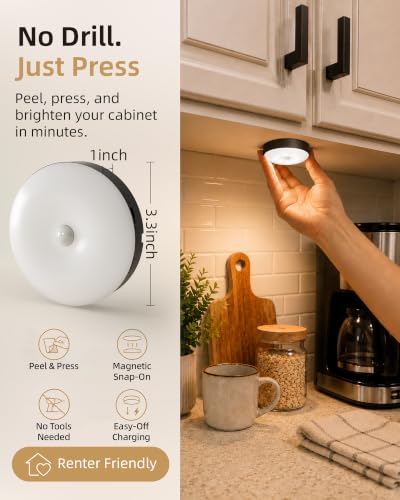 EZVALO RGB Under Cabinet Puck Lights with Remote, Motion Sensor Lights - color: Black