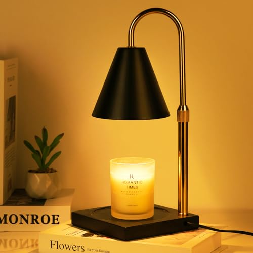 Funistree Candle Warmer Lamp with Timer Dimmer, Electric Candle Lamp Warmer for Bedroom Decor, Christmas Birthday Gifts for Women Mom, Height Adjustable Metal Candle Lamp, House Warming Gifts, Black - color: Black