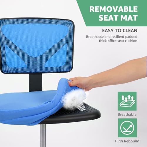Armless Mesh Office Chair, Ergonomic Low Back Deskchair, Adjustable Rolling Task Computer Swivelchairs for Small Spaces Home Bedroom Study, Blue - color: Blue