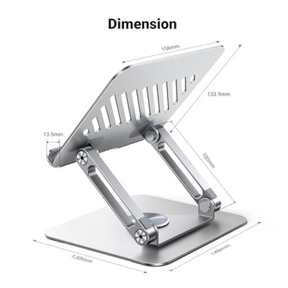 UGREEN Tablet Stand Holder for Desk with 360° Rotating Base Aluminum Dual Rod Support Adjustable Home Office Accessories Compatible with iPad Pro 13 12 11 Air Mini 5 4 3 Phone E-Reader Silver