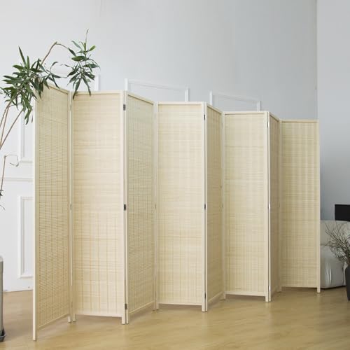 Furnnylane 8 Panel Bamboo Room Divider - 5.6 ft Tall Folding Privacy Screen, Natural Beige Freestanding Partition Wall (67" x 122.8", 8-Panel) - color: Beige, size: 8 Panel