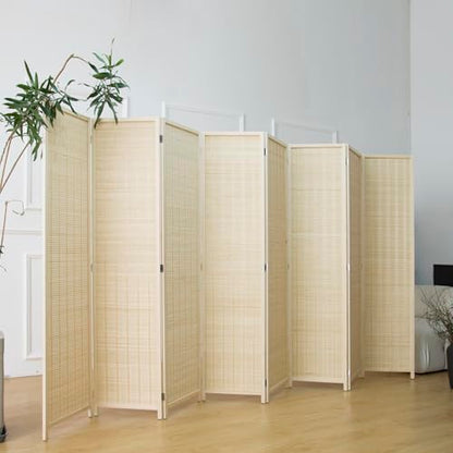 Furnnylane 8 Panel Bamboo Room Divider - 5.6 ft Tall Folding Privacy Screen, Natural Beige Freestanding Partition Wall (67" x 122.8", 8-Panel) - color: Beige, size: 8 Panel