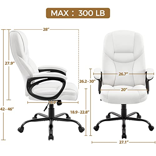 Yaheetech Executive Office Chair High Back PU Leather Adjustable Seat White - color: White
