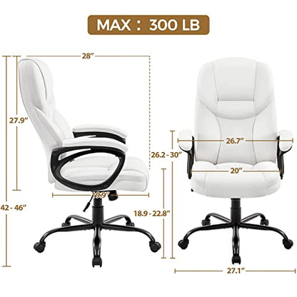 Yaheetech Executive Office Chair High Back PU Leather Adjustable Seat White - color: White