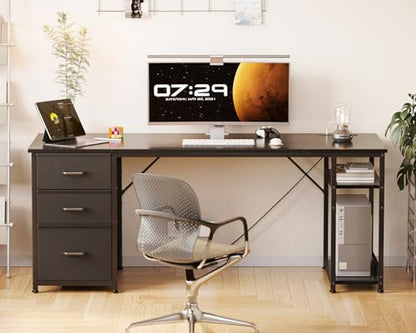 AODK 63 Inch Computer Desk with Drawers & USB Power Outlets - color: Black, size: 63 Inch
