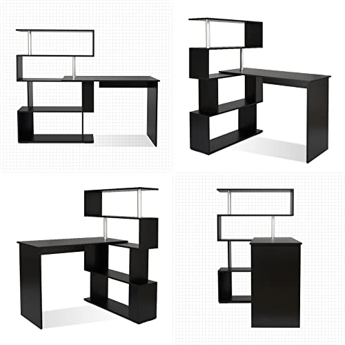 Mondeer 41.7" L-Shaped Desk with 4-Tier Shelves for Home Office in Black - color: Black