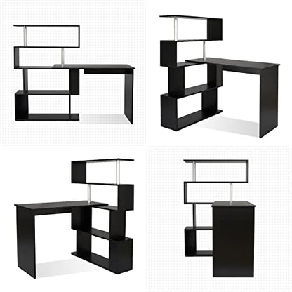 Mondeer 41.7" L-Shaped Desk with 4-Tier Shelves for Home Office in Black - color: Black