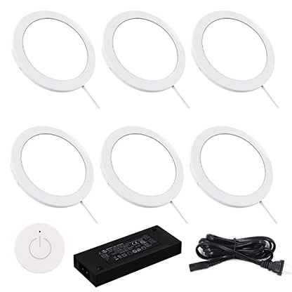 VST Under Cabinet Mini Panel Lighting 6PCS 3.94inch 12V 2.5W(Total 15W) with Wireless Dimmer Switch, Surface Mount Puck Light for Kitchen Van Truck Car Galley Downlight (Round White 4000K) - color: 6 Pack Round White