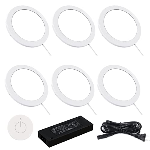VST Under Cabinet Mini Panel Lighting 6PCS 3.94inch 12V 2.5W(Total 15W) with Wireless Dimmer Switch, Surface Mount Puck Light for Kitchen Van Truck Car Galley Downlight (Round White 4000K) - color: 6 Pack Round White