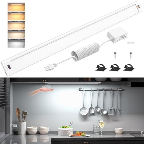 WOBANE 16.5 inch Under Cabinet Lighting,Dimmable Counter Lights for Kitchen | 5 Color Tunable 2700K to 6000K ,Hand Wave Activated,Touchless for Cabinet,Shelf,Under Desk,White,1000LM - size: 16.5 inch
