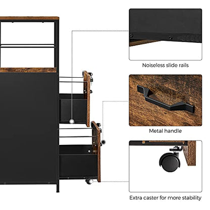 VASAGLE 2-Drawer File Cabinet with Lock, Open Shelf, Printer Stand | For A4 and Letter Sized Files, Adjustable Feet, Industrial, Rustic Brown and Black, BARNET Collection UOFC045B01V1