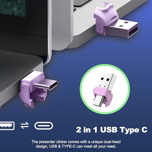 QUI Presentation Clicker with Volume Control, Wireless Presenter Remote | Plug & Play 2.4GHz USB Slide Advancer Compatible with Mac/Windows, Works with PowerPoint, Keynote, and Google Slides - color: Purple, size: L