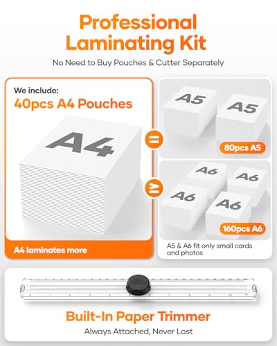 9 Inch Thermal Laminator,with 40 Pack Letter Size Pouches,2 Roller System