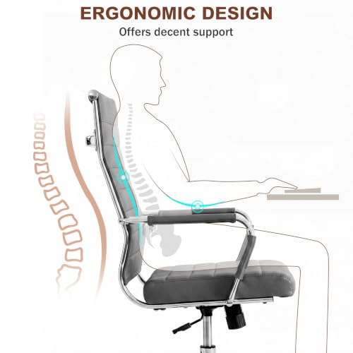 Okeysen Ergonomic Office Desk Chair, Modern PU Leather Conference Room Table Chairs Ribbed, High Back Executive Swivel Rolling Chair for Home, Office (Grey-Ribbed) - color: Grey-ribbed