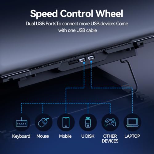 Laptop Cooling Pad with 6 Cooling Fans, Cooling Pad for Laptop Fan 13-15.6 Inch, Laptop Cooler Stand with 6 Height Adjustable, Notebook Cooler Pad with Two USB Port - size: 6 Fans