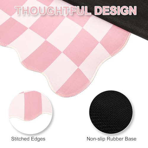 L-SPOUTTO Pink Mouse Pad,Geometric Desk Mat XXL Large Scalloped Gaming Mousepad,35.4x15.7in Non-Slip Rubber Base Keyboard Pad Waterproof Desktop Mat for Laptop Computer Game Home Office-Checkered - color: Pink Checkered