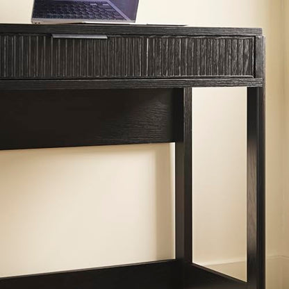 Walker Edison Transitional Office Design, Reeded Drawer Front Detail, Writing Desk with Drawer, Spacious Desktop, Complementary in Living Spaces, 38 Inch, Black - color: Black
