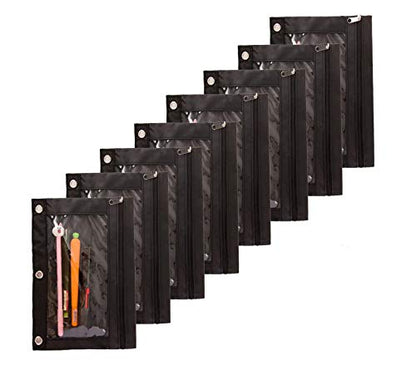 Zippered Binder Fabric Pencil Pouch - color: Black