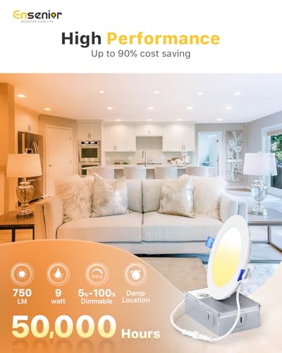 Ensenior 24 Pack 4 Inch LED Recessed Light, 6000K Dimmable Canless Wafer - color: 6000k - Clear White, size: 4 Inch
