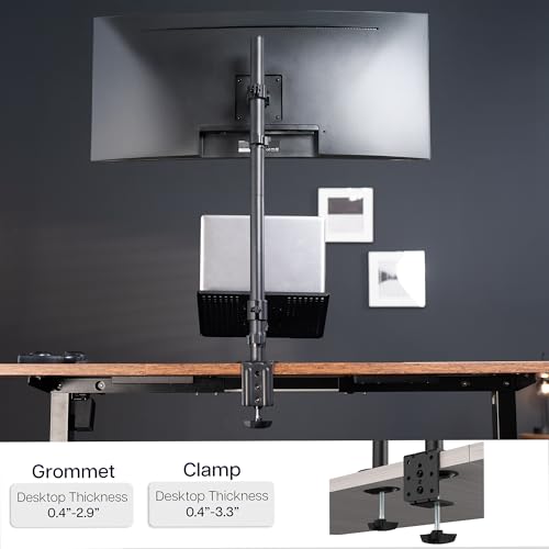 VIVO Extra Tall Desk Mount for up to 49 inch Ultrawide and Tray for up to 17 inch Laptop, Clamp-on Adjustable Stand Holds 44 lb Screens, VESA up to 100x100, Black, STAND-V012C