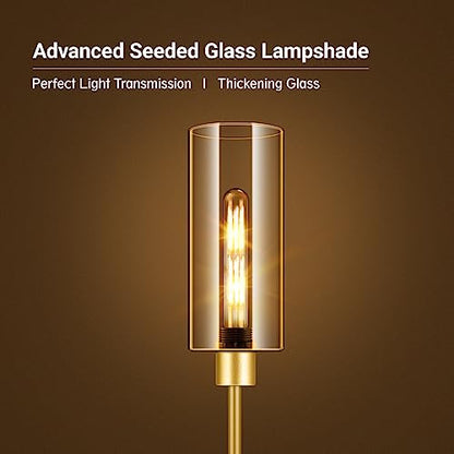 BoostArea Gold Modern Floor Lamp With Glass Lampshade - Simple Design Standing Lamp for Living Room, Bedroom, Office, Kids Room, Reading - color: Gold