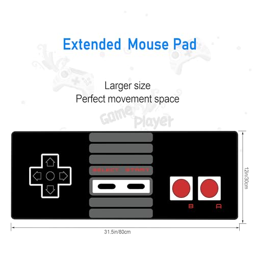 Retro Gaming Desk Mat,Black Video Game Controller Mousepad,31.5x12in | Large Extended Gamer Esports Mouse pad for Men Boy,Cool Stylish Full Desk Decor Washable Non-Slip Keyboard Mat,80x30cm - color: Gamepad Mousepad