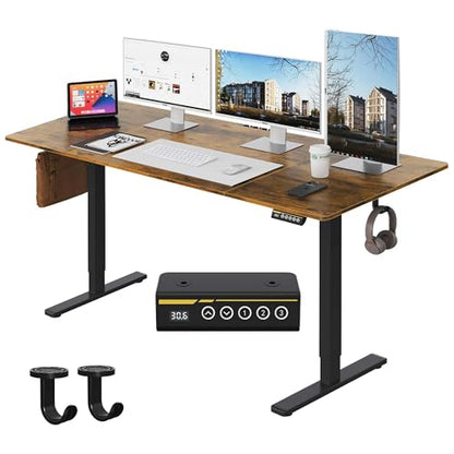 63 x 28 Inch Electric Standing Desk, 3 Memory Presets, Brown - color: Brown, size: 63*28