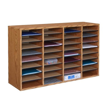 Safco Literature Organizer, 36 Compartments, Office and Classroom Mailbox with Adjustable Shelves, Wood Paper and Mail Sorter, Medium Oak