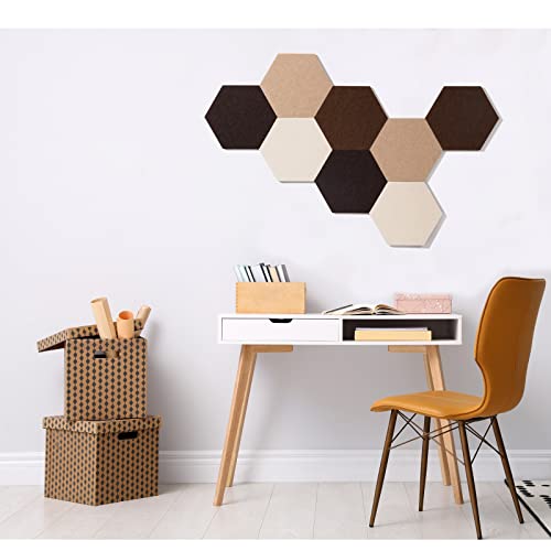 LAJAR 8 Pcs Self Adhesive Large Felt Bulletin Board Tiles | Hexagon Color Felt Pin Board Wall Tiles for Photos, Pictures, Memos - color: Camel