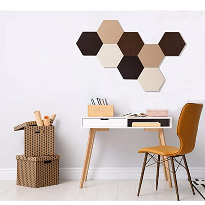 LAJAR 8 Pcs Self Adhesive Large Felt Bulletin Board Tiles | Hexagon Color Felt Pin Board Wall Tiles for Photos, Pictures, Memos - color: Camel