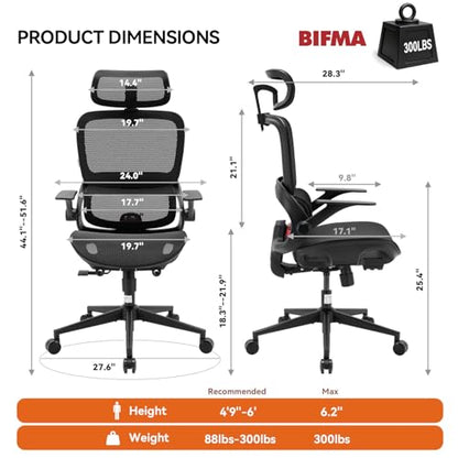 SIHOO B100 Mesh Office Chair, Comfy Ergonomic Office Chair | Mesh Office Chair with Adaptive Lumbar Support, Desk Chair with Wide Headrest, 300 LBS Black - color: Deep Black, size: Pack of 1