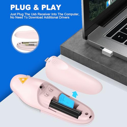 QUI 2 Pack Wireless Presenter PowerPoint Clicker, USB, Pink | RF 2.4G USB Presentation Clicker,Support PowerPoint, Google Slides, Keynote, Compatible with Windows & Mac - color: Pink, style: USB