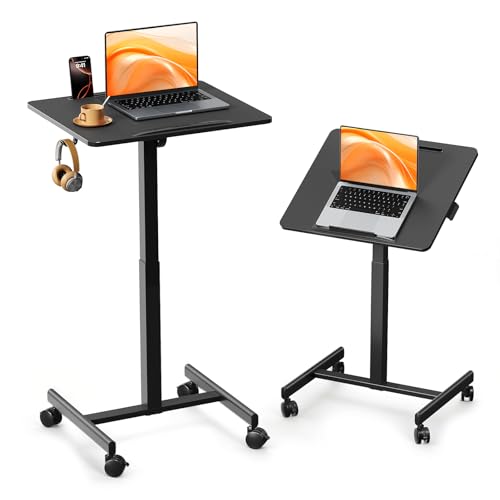 JOY worker 23.6" Small Rolling Standing Desk, 90° Tilt Mobile Laptop Cart - color: Black