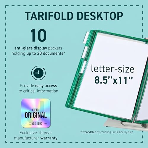 Tarifold Desktop Reference Organizer & Display System, 10 Double-Sided Pockets, 20 Sheet Capacity, Expandable, Durable Steel Wire Frames, Letter Size, Made in France, Green - color: Green, size: 10 Pockets