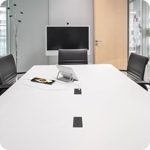 HHSOET 5 in 1 Recessed Power Strip Flat Plug, 65W Fast Charging Furniture Outlet with USB, Conference Recessed Socket with 2 AC Plugs, 2 USB Ports 1 USB-C, 10ft Power Cord. (Black)