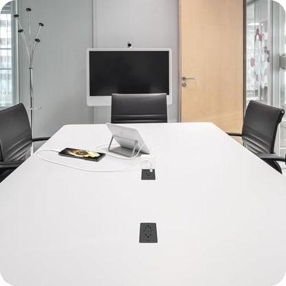 HHSOET 5 in 1 Recessed Power Strip Flat Plug, 65W Fast Charging Furniture Outlet with USB, Conference Recessed Socket with 2 AC Plugs, 2 USB Ports 1 USB-C, 10ft Power Cord. (Black)