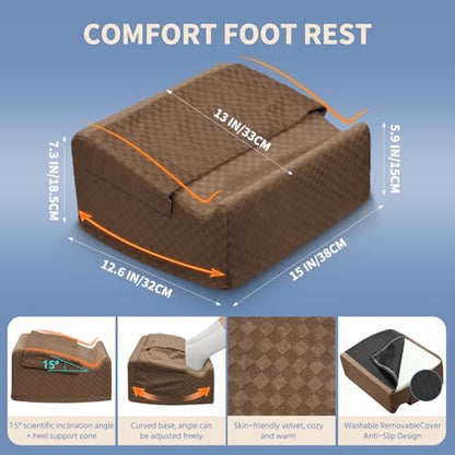 Under Desk Footrest with Rocking Base & Warming Cover, Brown Check | Washable velvet cover | 15° tilt + rocking base | 2 heights: 6.1"/7.3" | Non-slip | Office, gaming, home - color: Brown Checkered Pattern, size: 12.6" L x 15" W x 7.3"