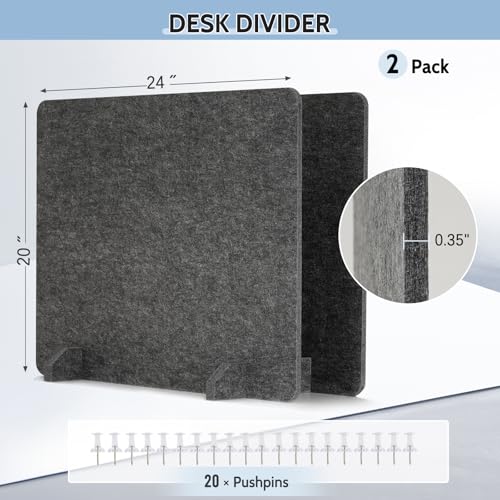 2 Pack Acoustic Desk Dividers, 24" x 20" (Dark Gray) | Freestanding Privacy Panels Set with Noise - Reducing Design Cubicle Sound Proof, Ideal for Office, Classroom, and Home - color: Dark Gray, size: 2 Pack