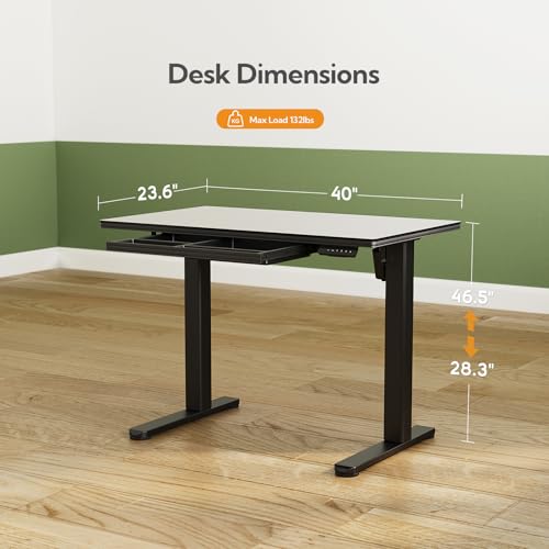 INNOVAR Glass Standing Desk with Drawers, 40 x 24 Inches Electric Height Adjustable Desk, Tempered Glass Top Stand Up Desks for Home and Office, Black - color: Black, size: 40 inch
