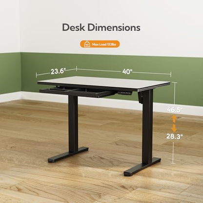 INNOVAR Glass Standing Desk with Drawers, 40 x 24 Inches Electric Height Adjustable Desk, Tempered Glass Top Stand Up Desks for Home and Office, Black - color: Black, size: 40 inch