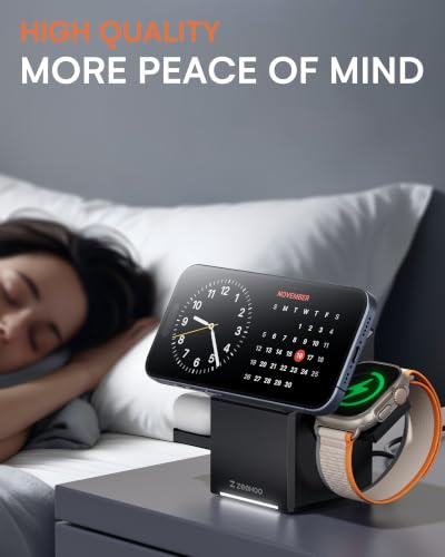 ZEEHOO 3 in 1 Charging Station, iPhone Charging Station for Apple MagSafe Charger, 15W Fast Wireless Charger, for Apple Watch, for iPhone 17,16 15,14,13,12 Series, AirPods (Black) - color: Black