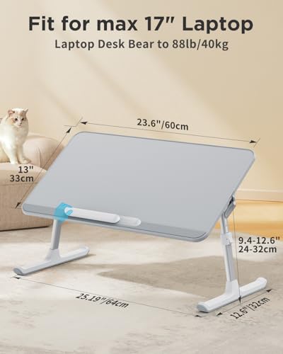 SAIJI Non-Slip Leather Laptop Bed Tray Table,Lap Desk with Laptop Stopper - color: Gray, size: Large