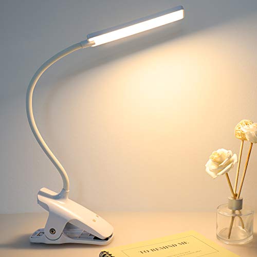 LED Reading Light with Clip USB Rechargeable Book Lights, Eye Protection 24 LEDs Flexible Neck Night Bed Lamp, Touch Control Portable Clamp Desk Lamps for Bed Headboard, Computers - color: White