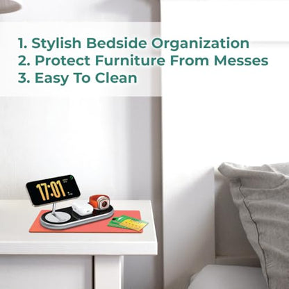 BLACK+DECKER Water-Resistant Nightstand Mat, 7.5" x 11" – Protects Nightstands from Liquids & Dirt, Travel-Ready, Stylish PU Leather Protector, Night Stand Covers, End Side Table Pad, Coffee Table Top