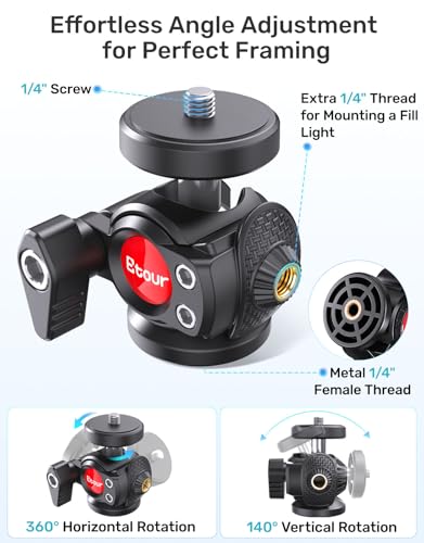 Webcam Stand for Desk, 360° Ballhead, Height Adjustable Tripod, 1/4 Thread | Stable Metal Base, With Phone Holder, Fits Logitech C922/C930e/C920/C920x/C615/C960/BRIO 4K, NexiGo N60, GoPro, Easy Setup - size: 9.2–15.5"H (7.09" dia base)