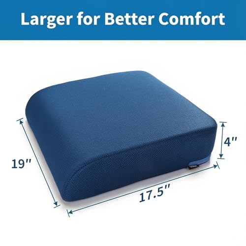 YOUFI Extra Thick Large Seat Cushion -19 X 17.5 X 4 Inch Gel Memory Foam Cushion with Carry Handle Non Slip Bottom - Pain Relief Coccyx Cushion for Wheelchair Office Chair (Blue (1PACK)) - color: Blue