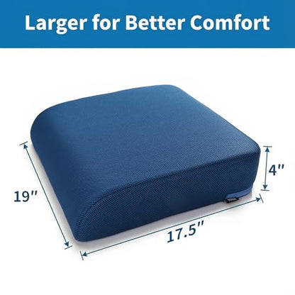 YOUFI Extra Thick Large Seat Cushion -19 X 17.5 X 4 Inch Gel Memory Foam Cushion with Carry Handle Non Slip Bottom - Pain Relief Coccyx Cushion for Wheelchair Office Chair (Blue (1PACK)) - color: Blue
