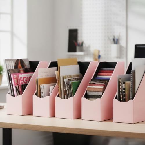 UnionBasic Magazine File Holder - Office Leatherette Desktop Document File Folder Journals Organizer Racks, Lychee Pearl Blush - color: Lychee Pearl Blush
